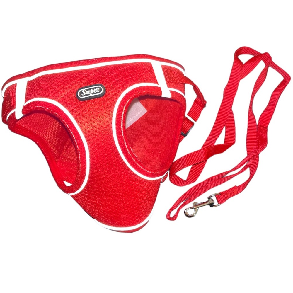 NEW - Supet red dog harness & leash - size Large
